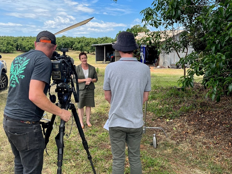 Ms Leanne Rudd, CPA filming a video in Bundaberg to discuss how accountants can help farm businesses to prepare for, manage and recover from drought.
