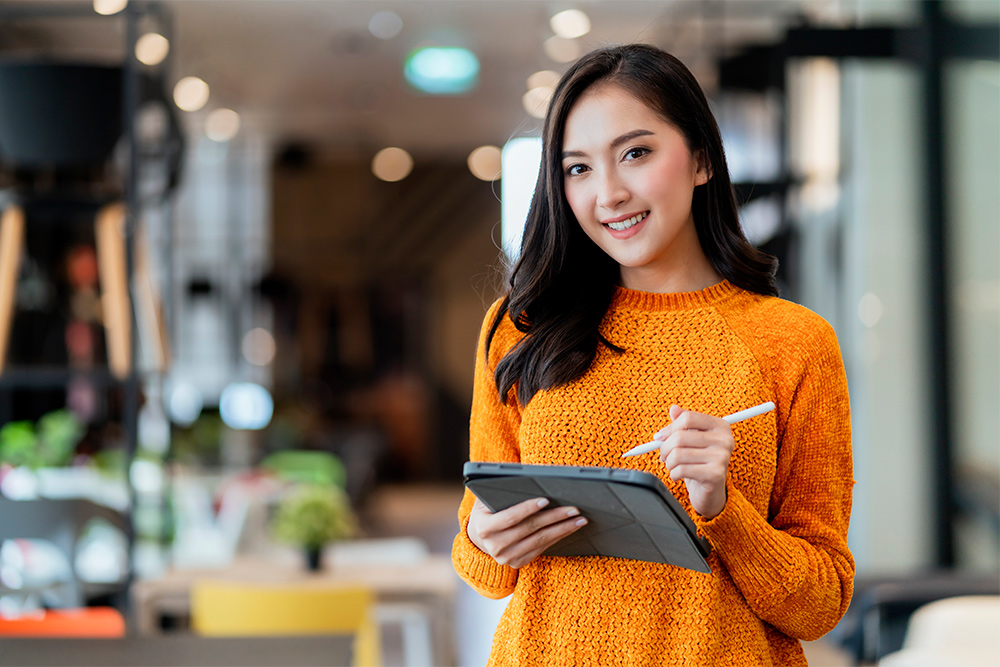 Girl on tablet working