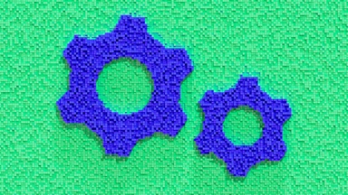 Gear shape pixel art on green background
