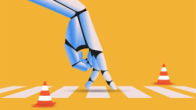 Robot hand walking pedestrian crossing