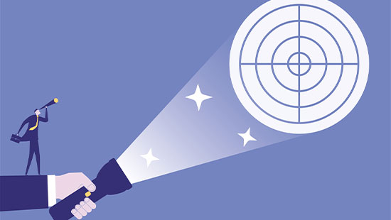 Illustration light target business person looking