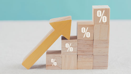 Blocks rising percentage arrow