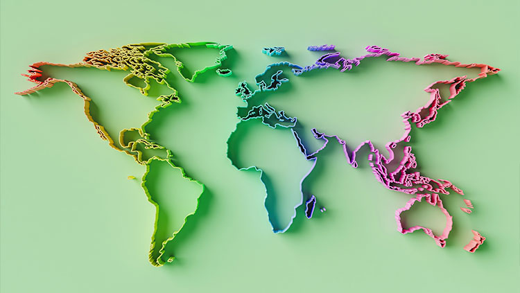 Colourful outline of world green background