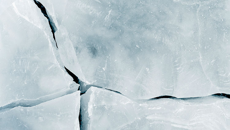 Ice with large cracks