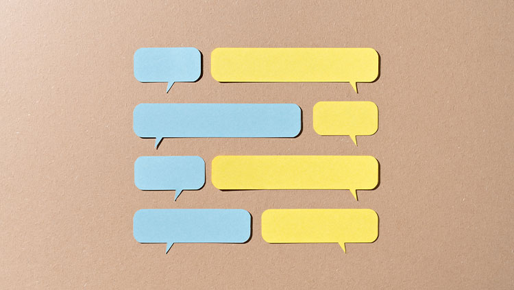 Blue and yellow messages on paper background