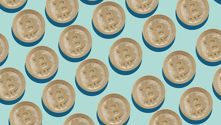 Rows of Bitcoins green background
