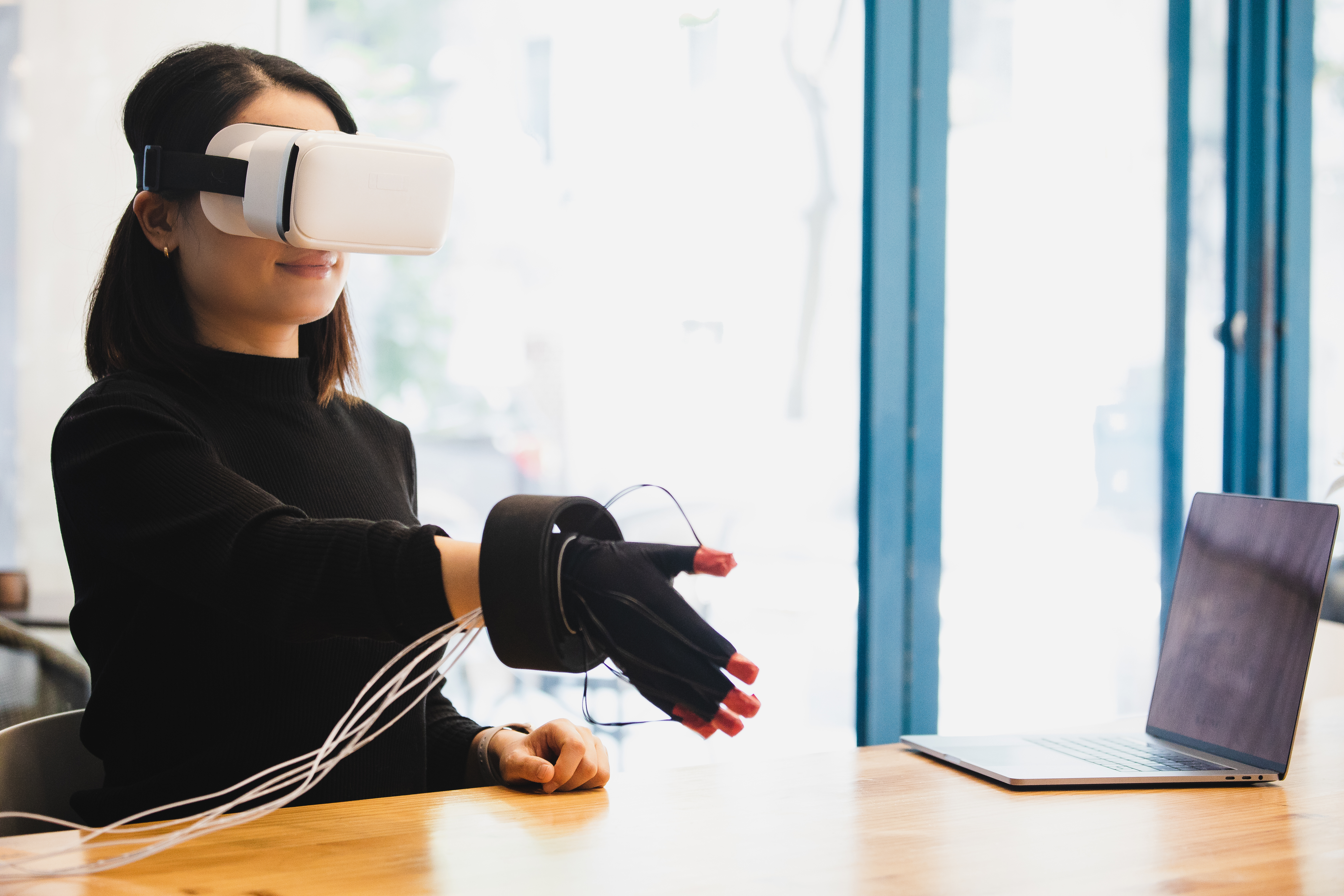 Woman using Virtual Reality technology