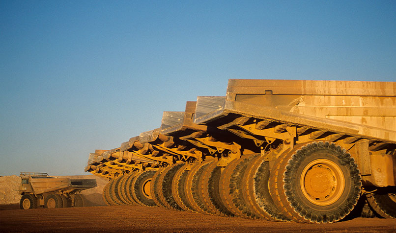Ore hauling trucks
