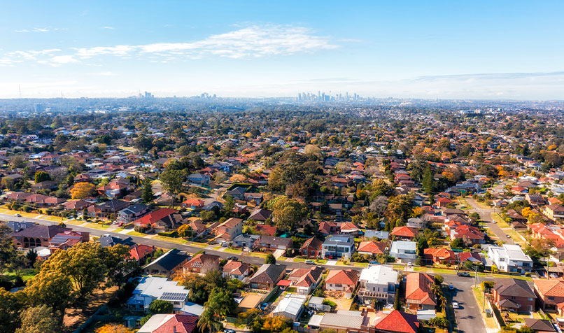 Outer Sydney suburb aerial shot of houses