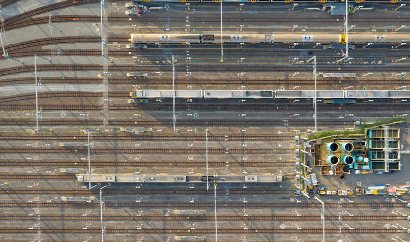 Trains rails overhead shot