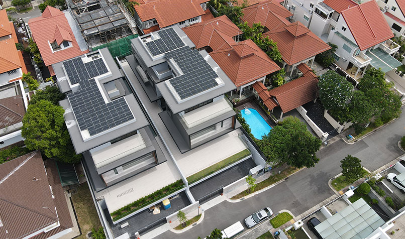An aerial view of the houses at Mountbatten housing estate in Singapore taken by drone