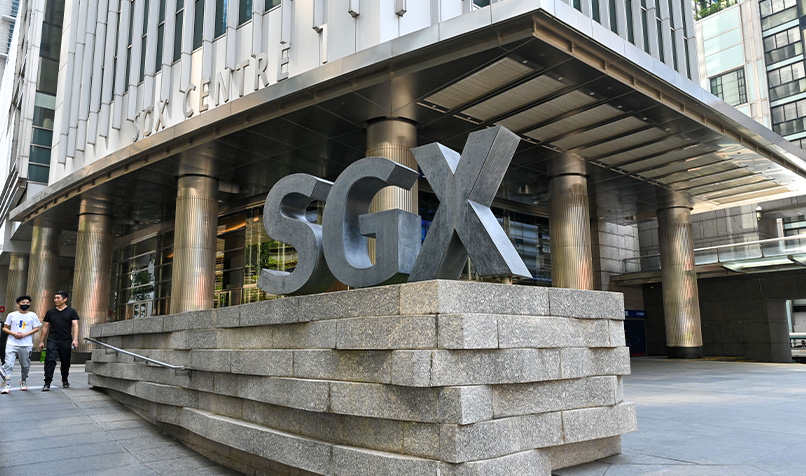 Signage of Singapore Exchange Limited (SGX) is pictured outside the company headquarters in Singapore