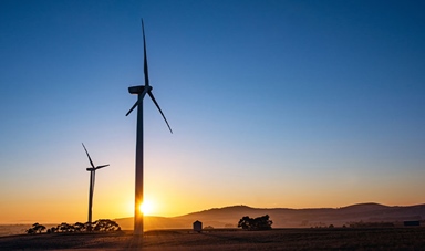 Wind turbine paddock sunset