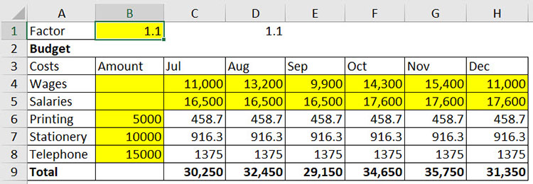 Excel screen shot