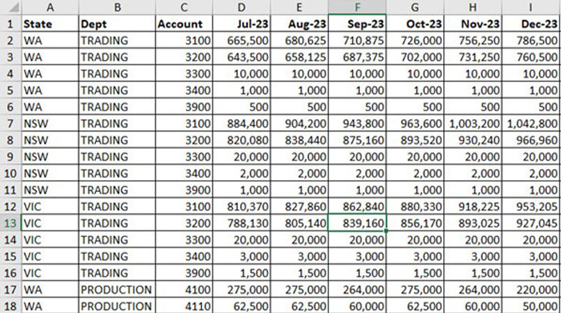 Excel screenshot