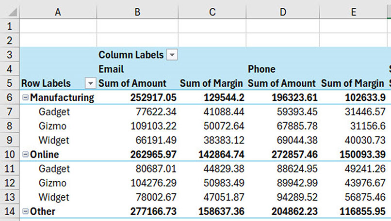Excel screenshot