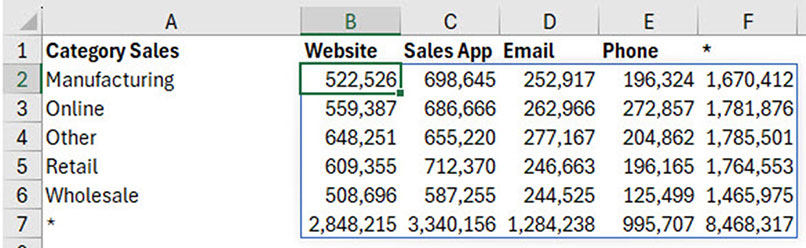 Excel screenshot