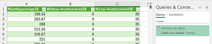 Excel screenshot