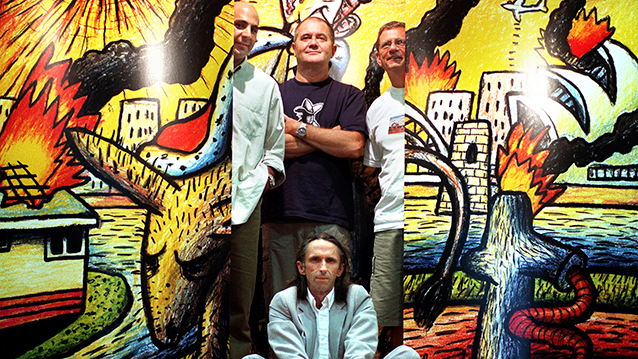 Reg Mombassa, David Gazal, Dare Jennings and Andrew Rich at the sale of Mambo