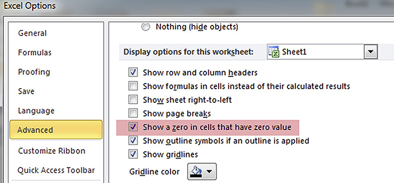 Excel screen shot