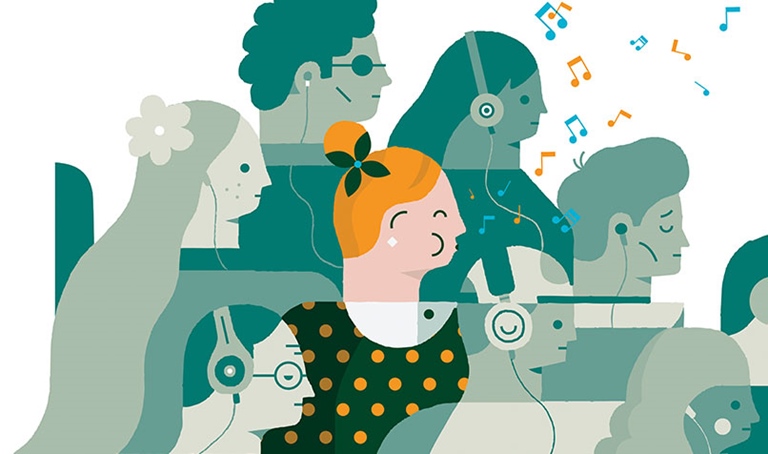 illustration of young people with headphones