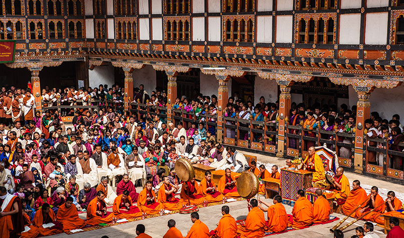 A ceremony at the Mongar Dzong monastery in Bhutan on the International Day of Happiness on 20 March 2013.