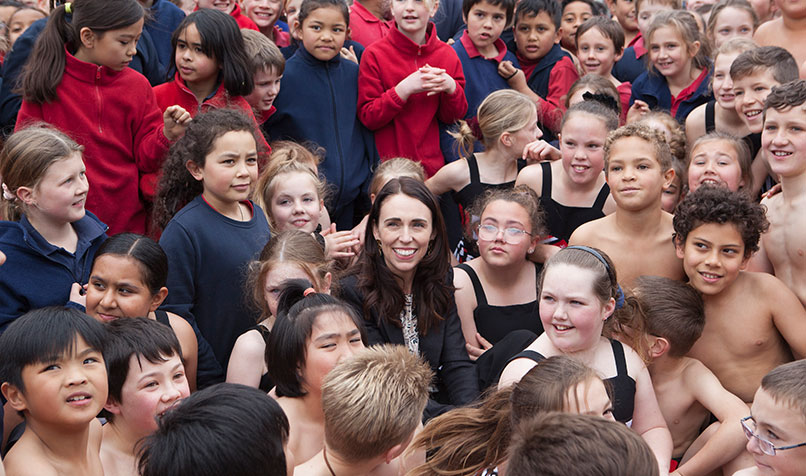 Jacinda Ardern in Chirstchurch with children