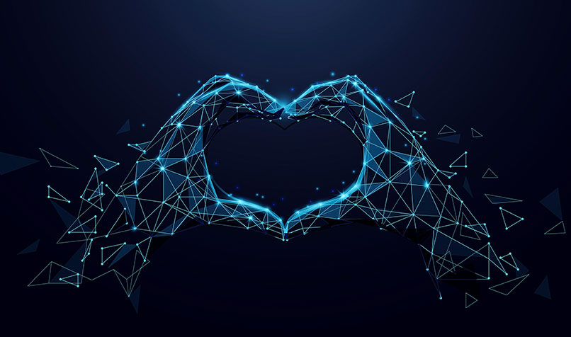 Digital data points hands love heart