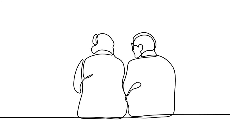 Sketch older couple sitting