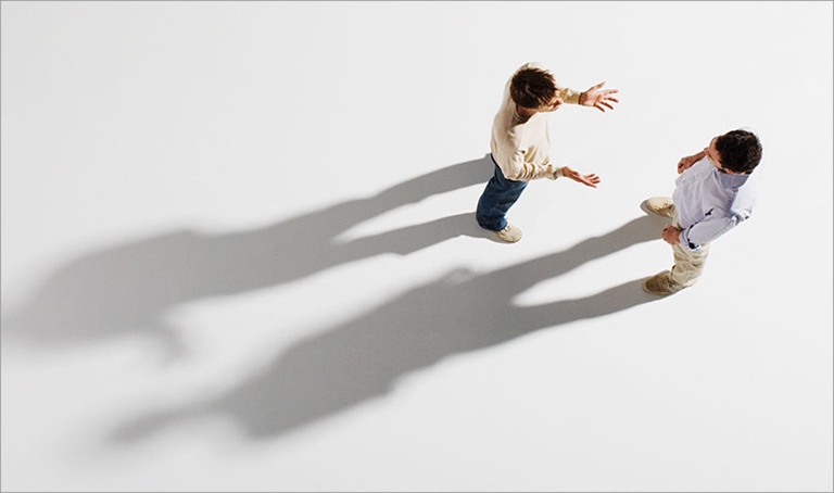two people talking
