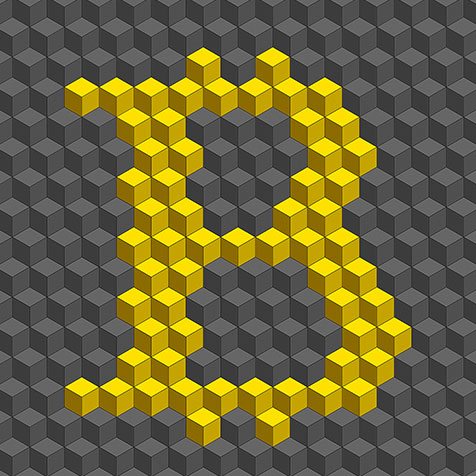 Bitcoin sign yellow grey blocks