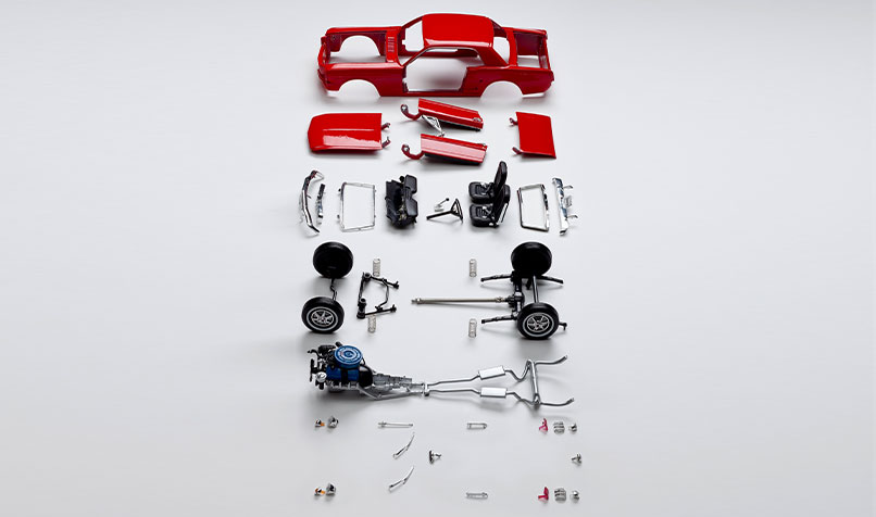 Model car pulled apart