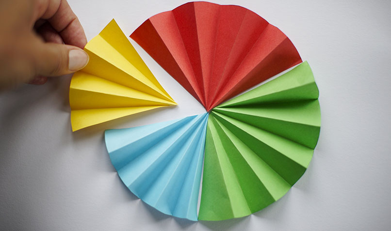 Pie graph hand taking piece out