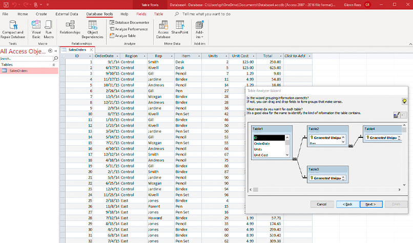 Access table analyzer