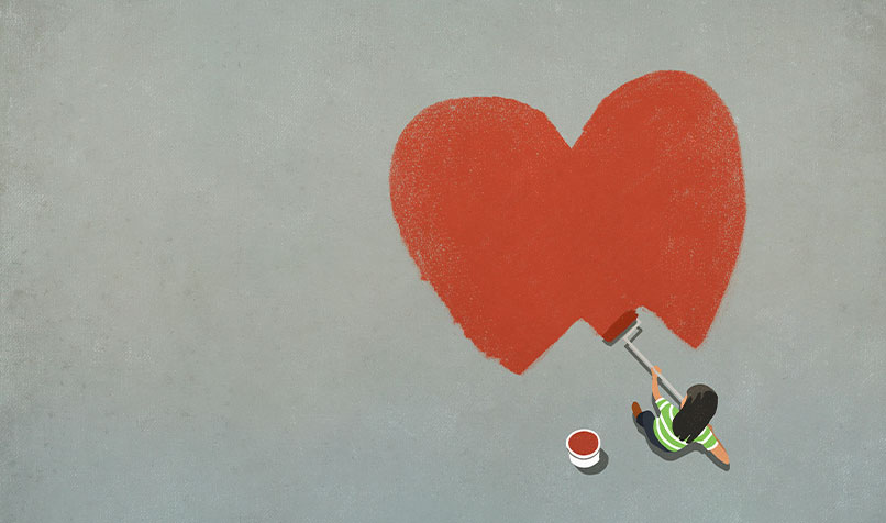 Illustration women painting love heart