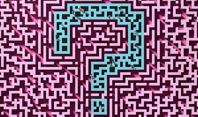 Maze people walking question mark