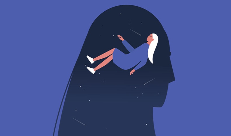 Illustration outline head person sleeping
