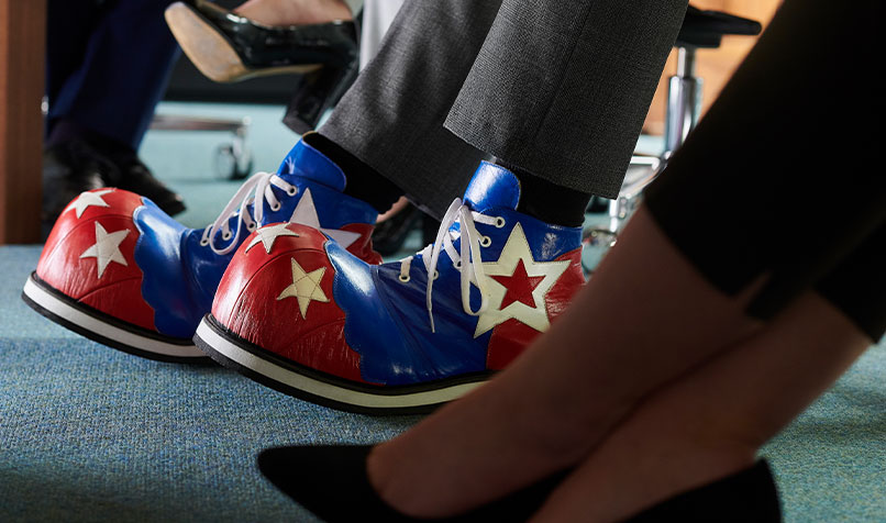 Corporate shoes and clown shoes