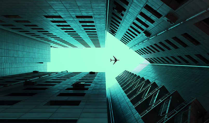 City buildings sky plane