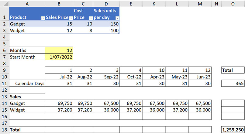Excel screen shot