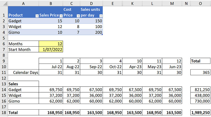 Excel screen shot