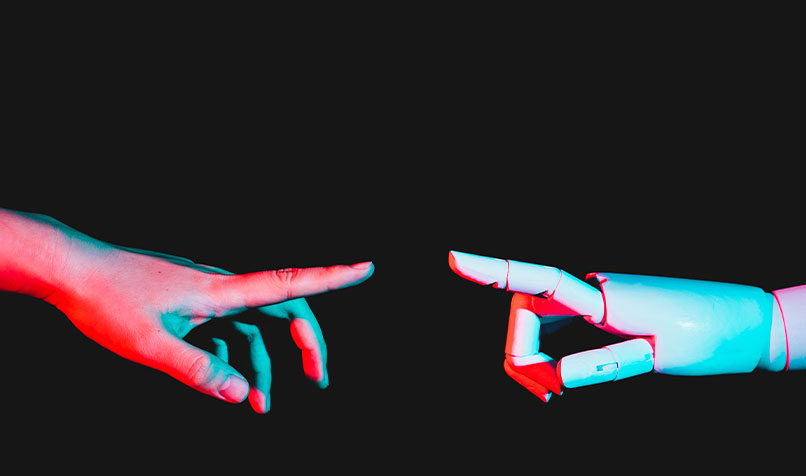 Human hand robotic hand fingers pointing