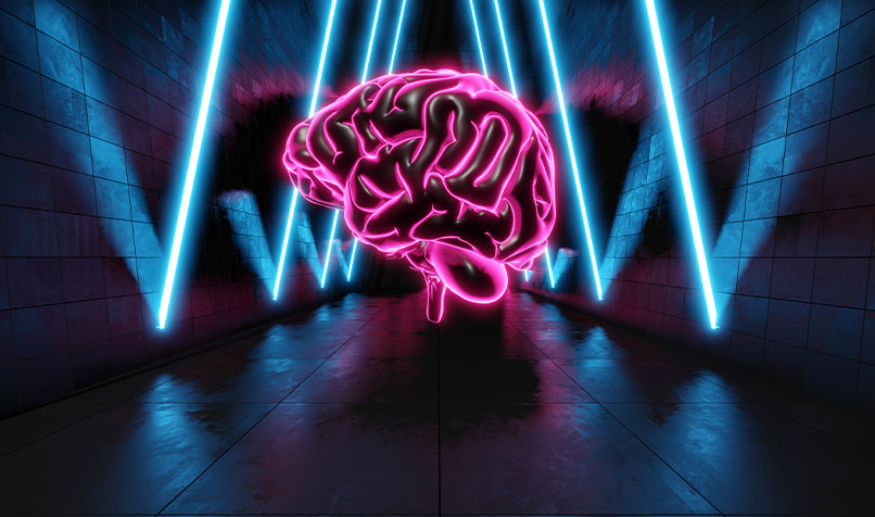 Neon brain outline