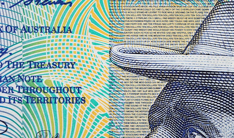Close up of australian 10 dollar note
