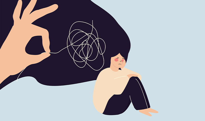 Illustration string in person head controlled by another person
