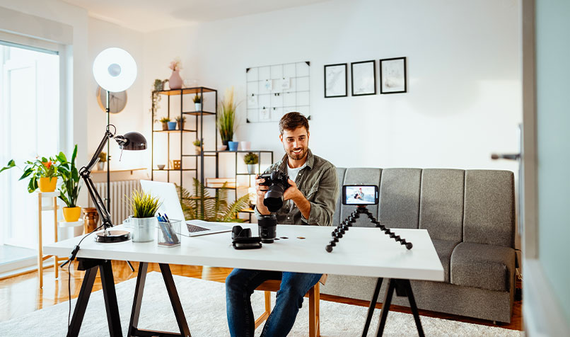 Person sitting at desk camera