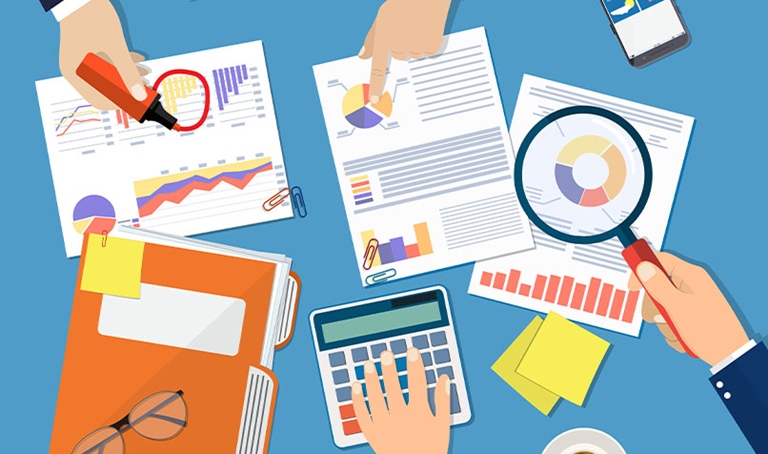 Illustration analysing reports investigating