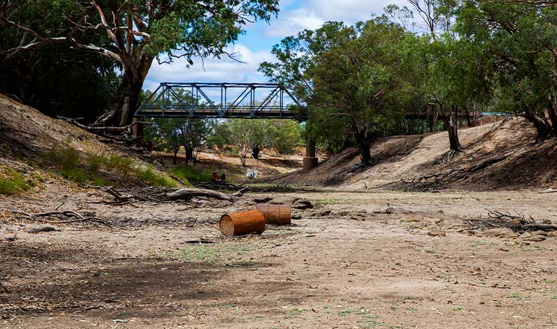 A dry riverbed of the Darling Barka river in February 2020