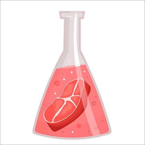 Science beaker with meat inside