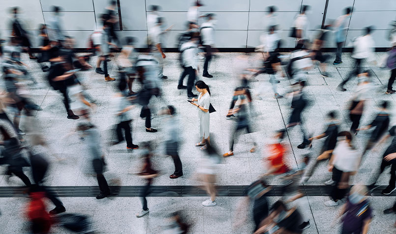 Blurry image people walking